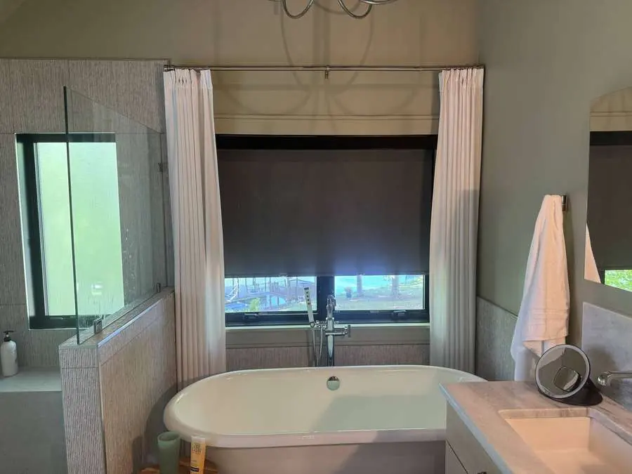 Solar roller shade installed in a Carolina bathroom
